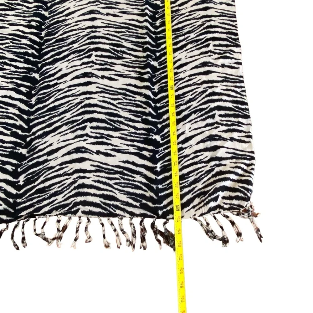 World Market Animal Print Scarf Wrap 100% Rayon Black Ivory Boho Lightweight
